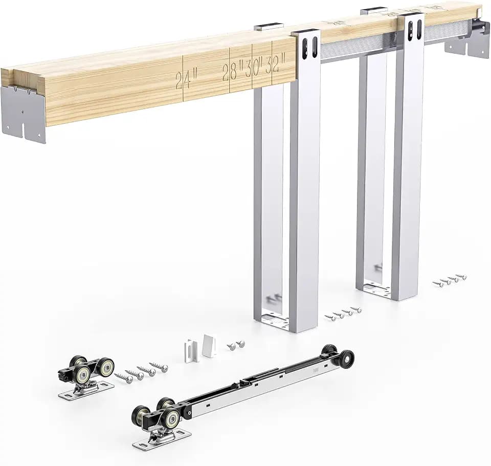 EaseLife 36x80in Pocket Door Frame Hardware Kit with Two-Way Soft Close Mechanism for 2X4 Studs Wall,Sliding Hardware for 24"-36" Wide Door,Slide Smoothly Quietly,Easy Install,No Door (36in x 80in)