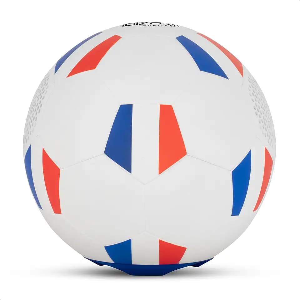 Ibiza - FOOTBALL-SOUND - Schallwand, leistungsstarker Lautsprecher mit Akku - Bluetooth, Micro-SD - TWS - Form eines Fußballs in den Farben Frankreichs - Olympische Spiele, Weltmeisterschaft, Fußball