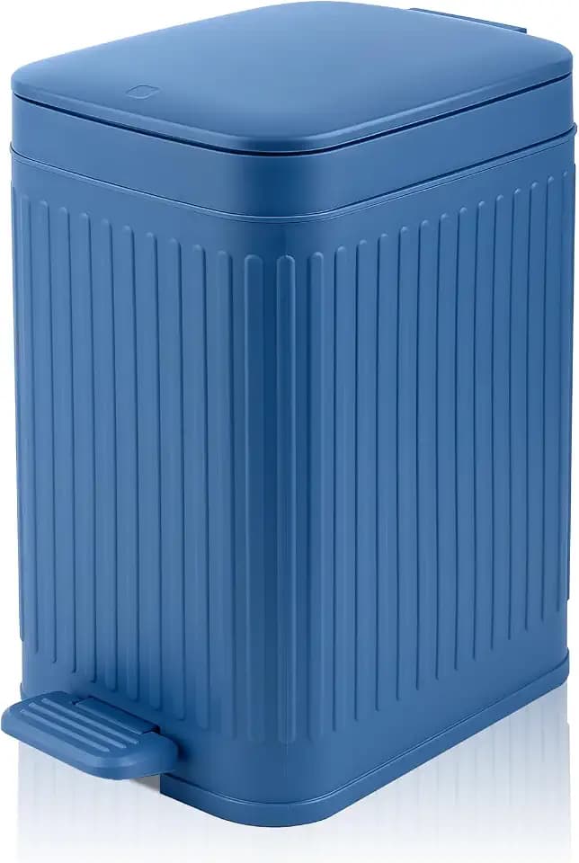 Small Bathroom Trash Can with Lid, 1.9 Gallon Slim Soft Close Step, Navy
