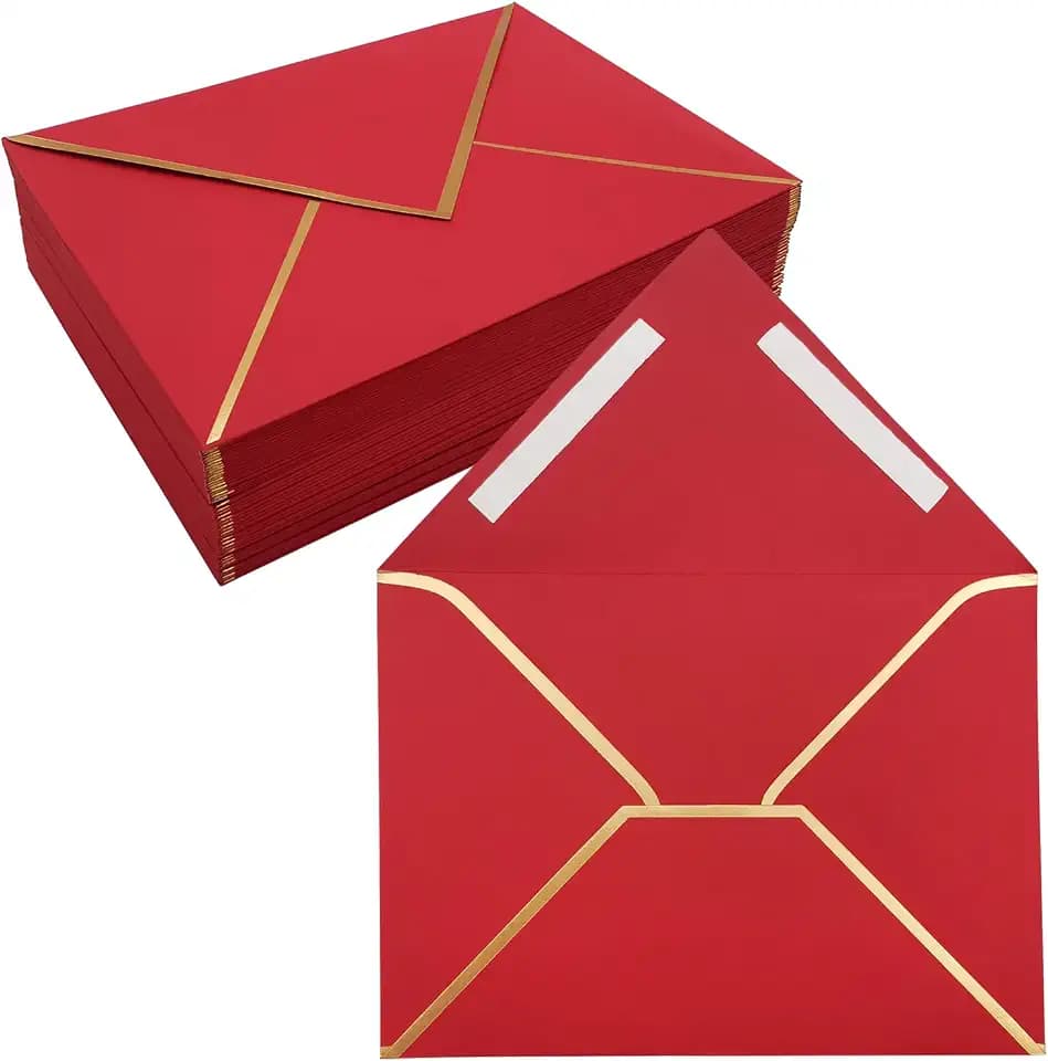 50 Pack 4x6 Envelopes Self Seal, Red 4x6 Envelopes for Invitations with Self-Adhesive A6 Envelopes Self Seal for Weddings, Invitations, Photos, Postcards, Greeting Cards Mailing,Graduation