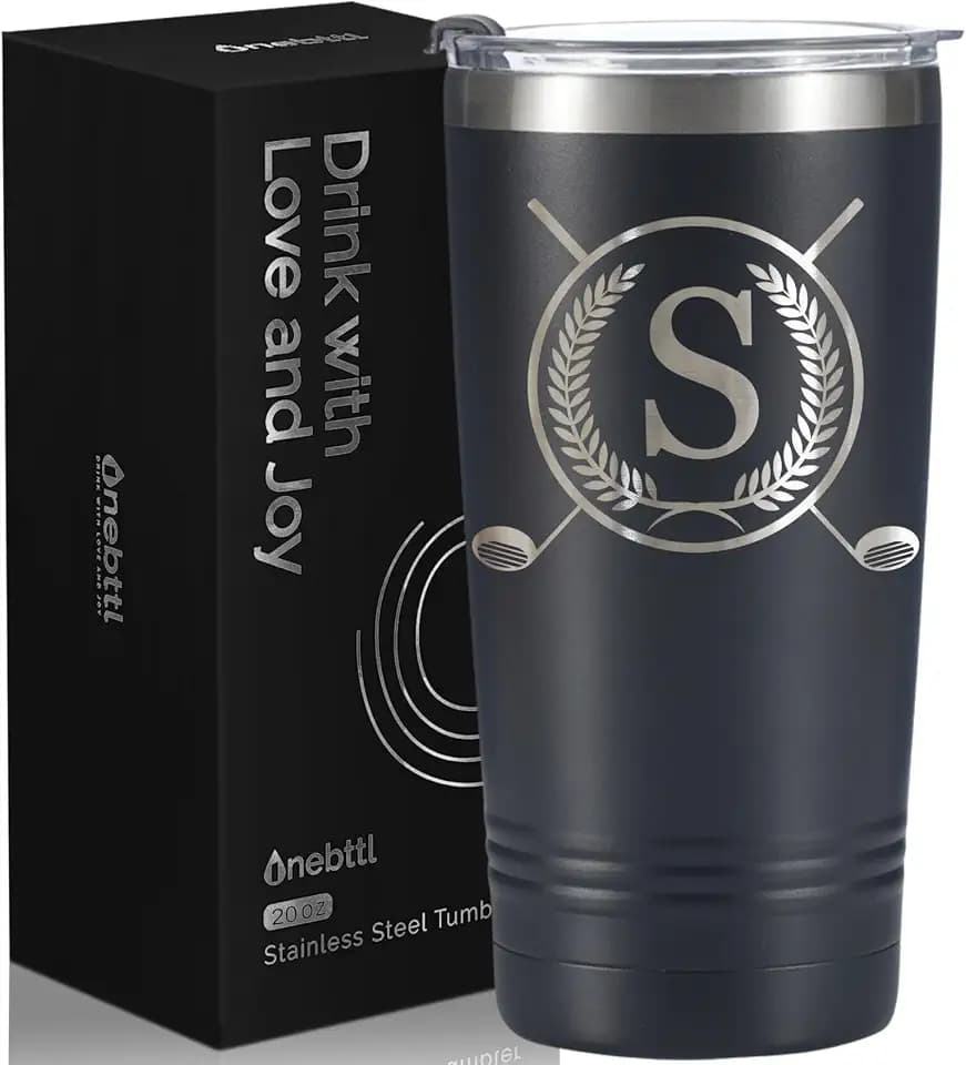 Onebttl Golf Gifts for Men with Initial for Golfer & Golf Lovers, 20oz Travel Mug, Perfect Gifts for Men, Birthday, Christmas - S