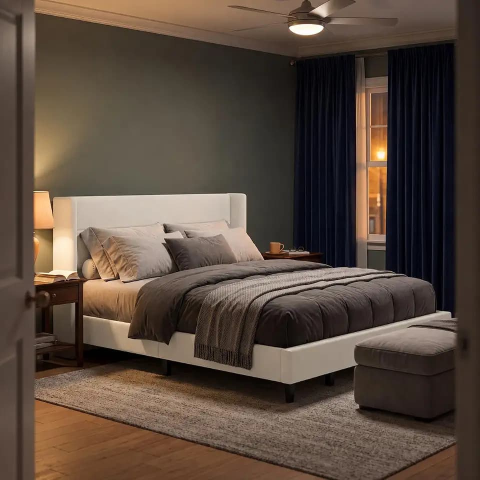 GAOMON King Size Bed Frame with Velvet Upholstered Wingback Headboard
