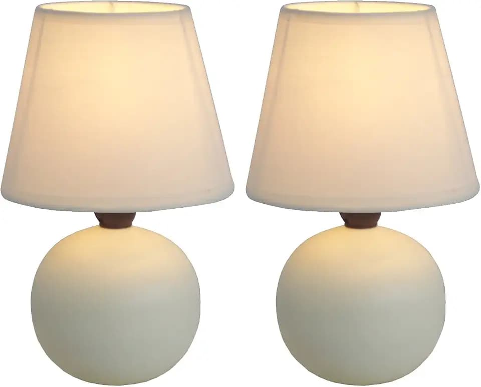 Simple Designs LT2008-OFF-2PK Mini Ceramic Globe Table Lamp 2 Pack Set, Off-White