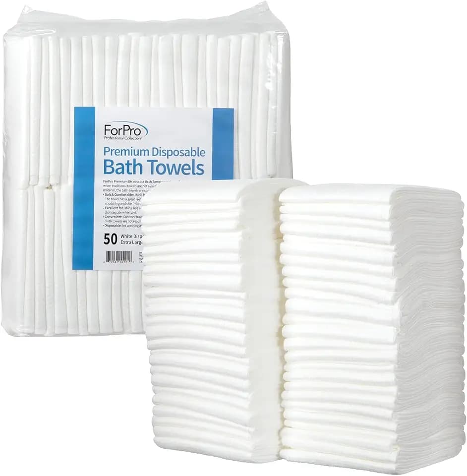 ForPro Premium Disposable Bath Towels, 50ct, 31.5" x 15", White