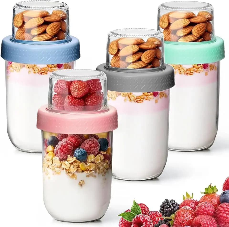 16+4 oz Yogurt Parfait Cups with Lids 4 Pack Overnight Oats Jars