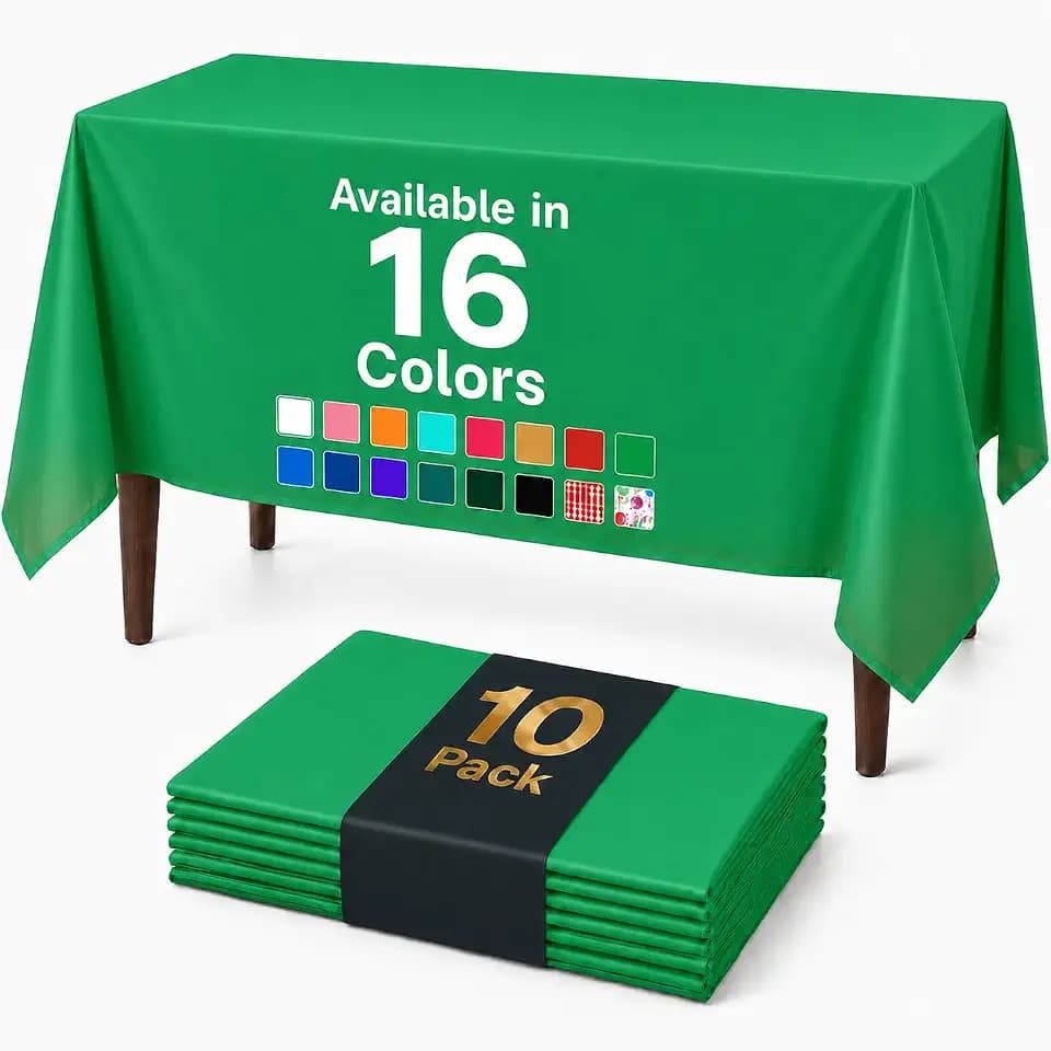 Auros 10-Pack Plastic Tablecloths, 54x108 Inch Disposable Table Covers, 8FT