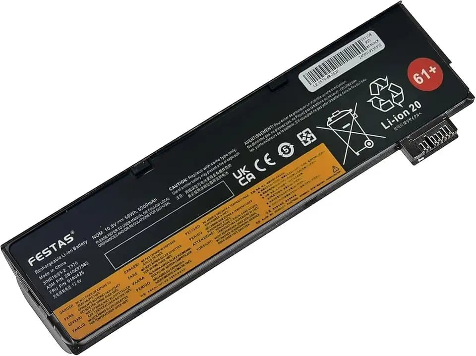 FESTAS® 10,8 V 5200 mAh / 56 Wh 61+ 01AV425 Akku kompatibel mit Lenovo A475 T470 T480 T570 T580 P52S A485 TP25 P51S Serie 4X50M08812 01AV423 01AV4223 2 01AVs. 424 SB10K97584 Laptop