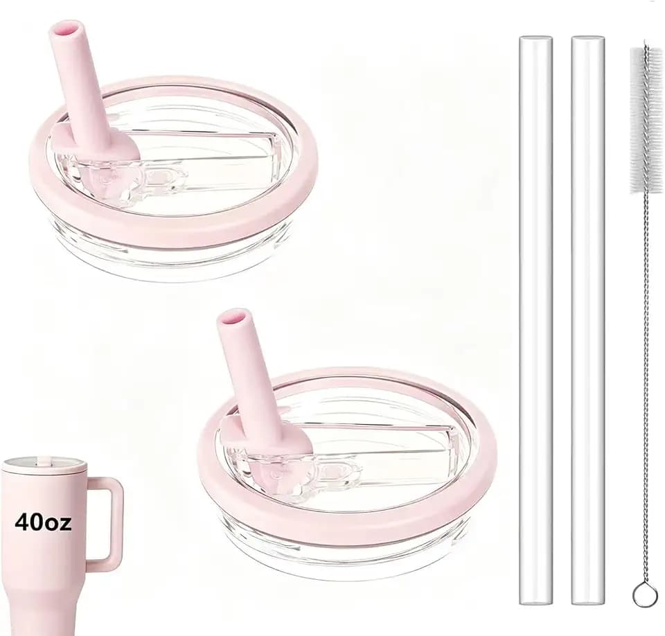2 Pack 40 oz Tumbler Flip Straw Lid Replacement fit for HydroJug, Spill Proof Splash Resistant Tumbler Lids,Reusable Leak Proof Tumbler Cover for Cup Accessories (Pink)