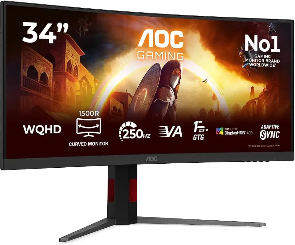 AOC CU34G4ZCA 34 Zoll Curved, UW-QHD USB Hub Monitor, 240Hz, Fast VA Panel, 1ms GtG, Adaptive Sync, HDR400, FreeSync Premium, Höhenverstellung,(3440x1440 HDMI 2X 2.1 DP 1x 1.4) Schwarz