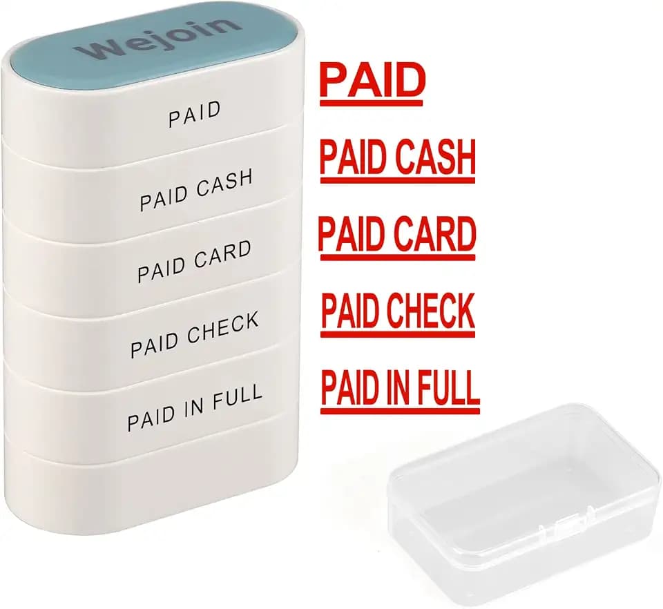 Office Paid Stamps Set, Self Inking Rubber Stamp, PaidCash, Card, Check, Paid in Full with Red Ink, Pre-Inked Stamper for Business, Bookkeeping, Ordering, Accounting, Work