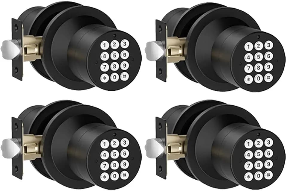 HIDALIFE Door Knob with Keypad, Door Knob with Lock, Keyless Entry Door Lock with Code for Front Door Garage Home Apartment, Matte Black 4Pack