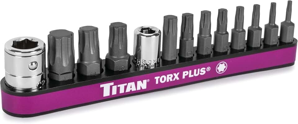 Titan 16099 13-Piece Torx Plus Bit Set, Includes Sizes TP8 to TP55 plus 1/4" & 3/8" Bit Holder, S2 Alloy Steel Construction for Strength and Durability
