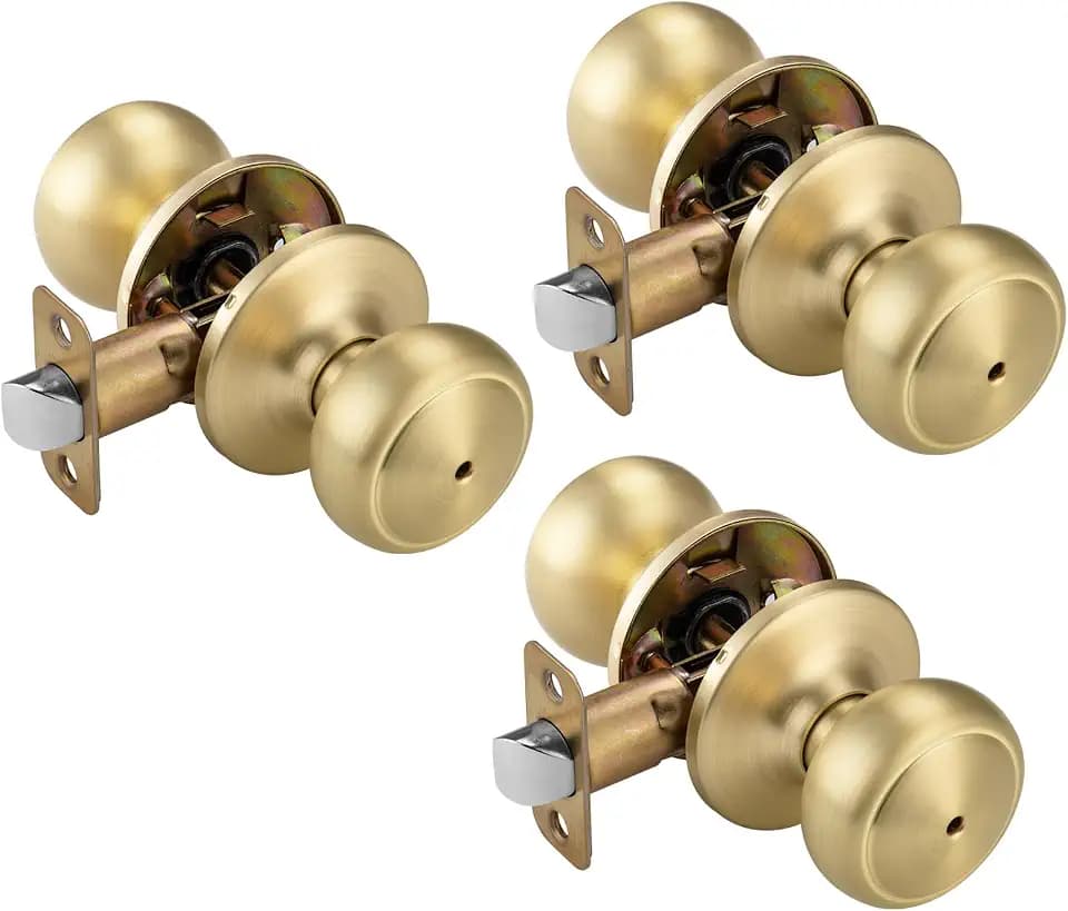 3 Pack Brushed Gold Door Knob, Coastal Style for Bedroom & Bathroom