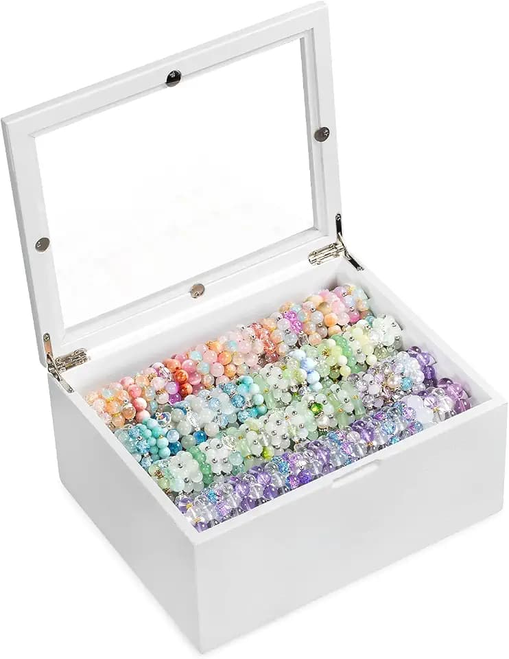 Bracelet Storage Box Holds Up to 150 Bangles, Bracelet Organizer with Clear Lid & Rods, Jewelry Display Case for Multiple Sizes, Dust-Proof Design(White)