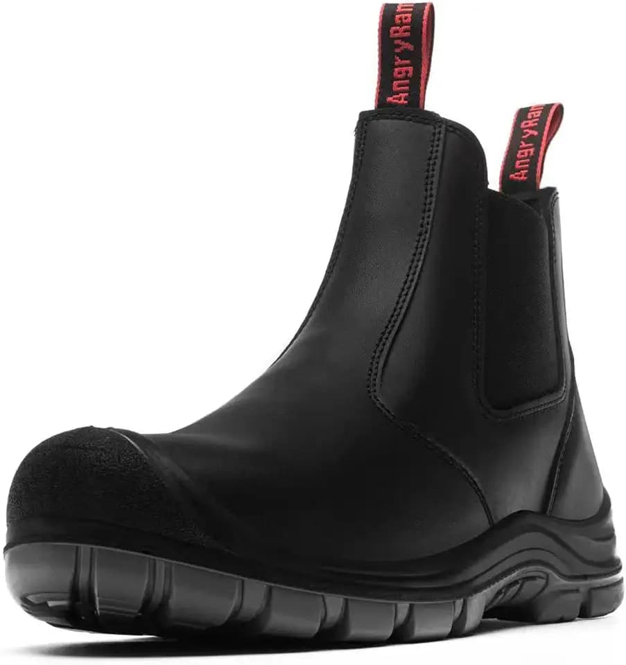 ANGRYRAM Steel Toe Slip on Work Boots Mens Waterproof Chelsea Safety Shoes