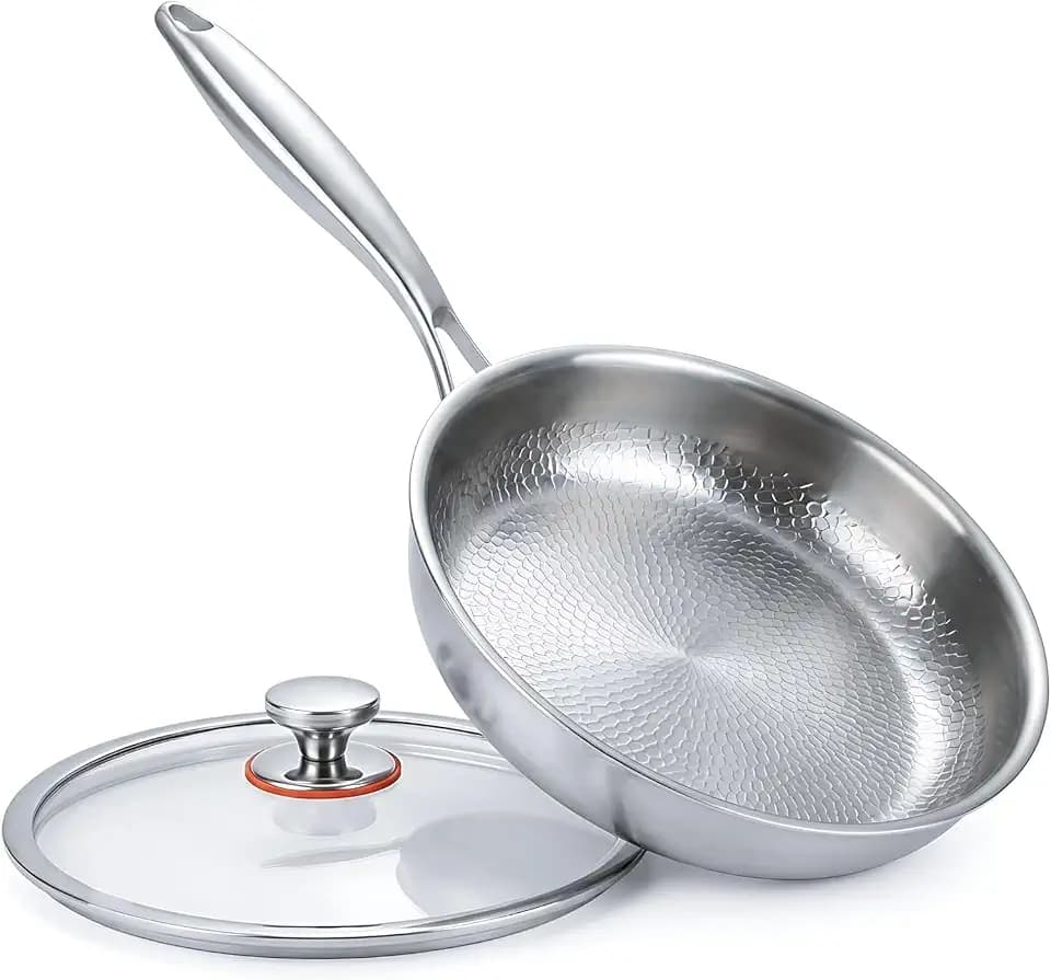 Titanium Frying Pan with Lid, Pure Titanium Skillet for Cooking (11.02 in / 28 cm)