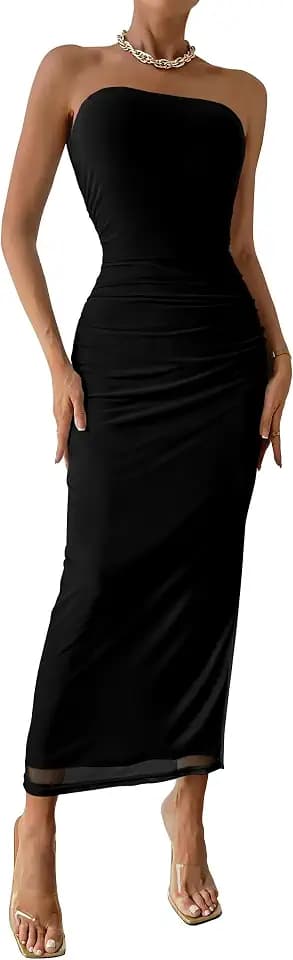 PRETTYGARDEN Women's Strapless Bodycon Floral Maxi Dress