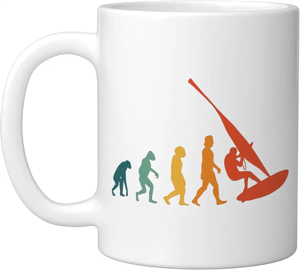 Windsurfers Evolution Retro Windsurfing Surfer Windsurf Ceramic Mug, White, 11oz