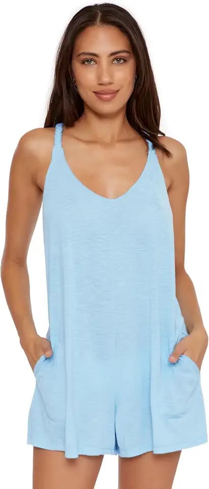 BECCA Women's Breezy Basics Romper, Plunge Neck, Beach Cover Ups for Women