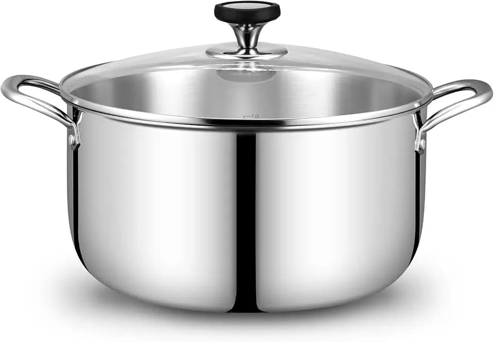 Tri-Ply Stainless Steel Stock Pot, 20 Quart Heavy Duty Induction Cooking Pot with Visible Lid for Pasta, Soup, Spaghetti, Sturdy & Double Handle, Dishwasher Safe