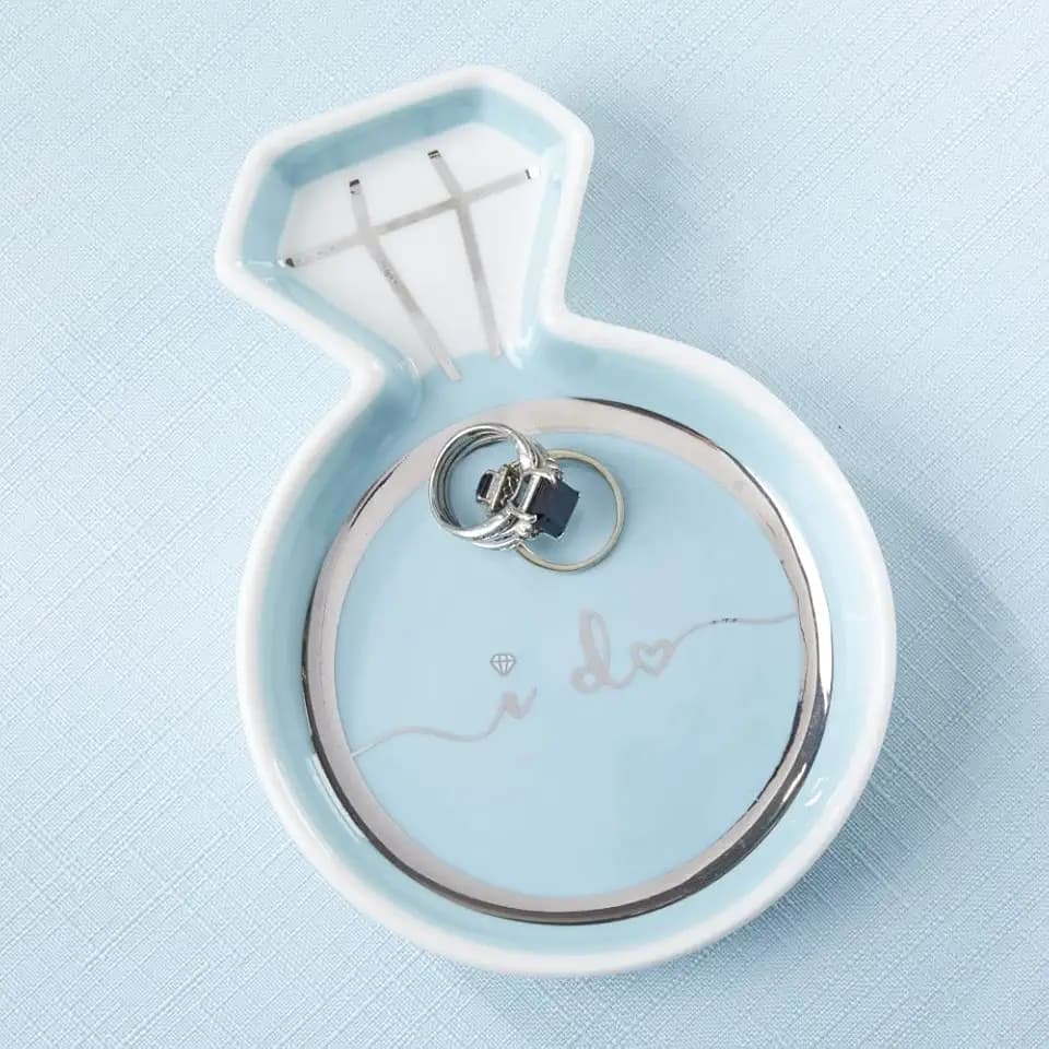 Kate Aspen Diamond Ring Trinket Dish - Jewelry Holder Ring Dish, Engagement Gifts for Couples, Bridal Shower Gifts, Bride to Be or Wedding Ring Dish - Ceramic Something Blue Gift for Bride