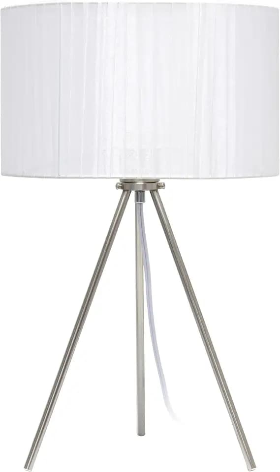Simple Designs LT1156-WHT Modern Brushed Nickel Tripodal Table Lamp for Living Room, Dining Room, Bedroom, Office, Family Room, White Shade