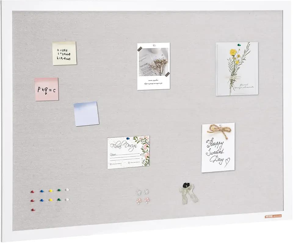 VEVOR 48"x36" White Cork Board with Linen Surface – Stylish Wall-Mounted Bulletin Board for Home, School, Office – Elegant & Functional Noticeboard