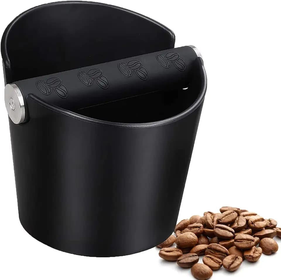 Coffee Knock Box, Espresso Knock Box, Coffee Bin, Espresso Dump Bin, 4.8 Inch Shock-Absorbent Durable Barista Style Espresso Knock Box with Removable Metal Knock Bar and Non-Slip Base(Round)