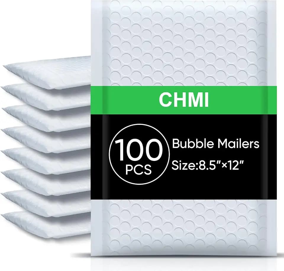 CHMI White Bubble Mailers 8.5 x 12 Inch 100 Pack, Usable Size 8.25X12 Inch Poly Mailers,Mailing Envelopes,Shipping Mailer,Opaque Self Seal Adhesive Waterproof Bags for Packaging and Shipping.