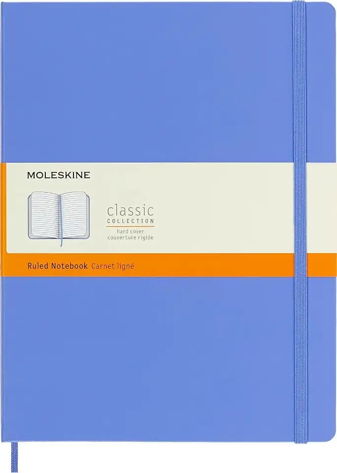 Moleskine Classic Notebook, Hard Cover, XL (7.5" x 9.5") Ruled/Lined, Hydrangea Blue, 192 Pages