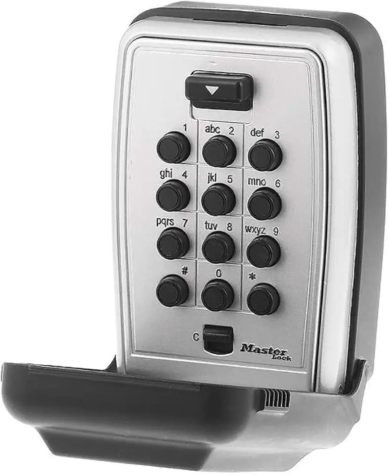 Master Lock Wall Mount Key Lock Box with Push Button for House Keys, Outdoor Safe with Combination Lock, 5 Key Capacity, 5423EC , Black