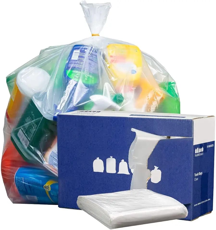 Plasticplace 33 Gallon Trash Bags │ 2.0 Mil │ Clear Heavy Duty Garbage Can Liners │ 33" x 39" (100 Case)