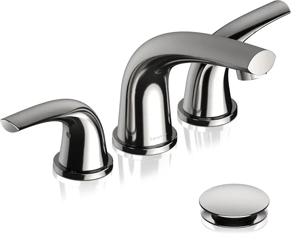 Solid Brass Brushed Nickel Bathroom Faucet Widespread 8-inch Faucets with Pop Up Drain Assembly and 2 Water Supply Lines Faucets