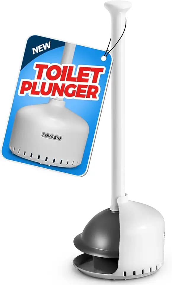 FORASTO Toilet Plunger with Holder - Heavy Duty Bathroom Cleaning Tools