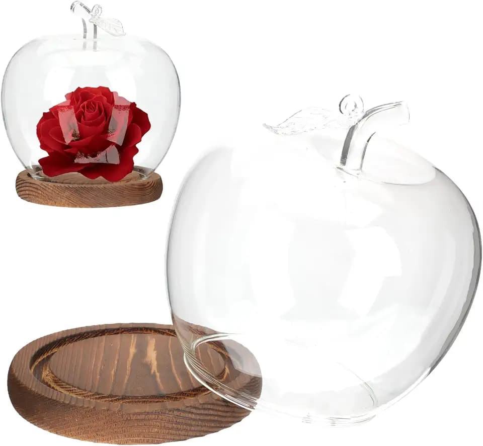 Ipetboom Glass Dome with Base - Creative Display Apple Cover Transparent Protective Cloche for Home Decor Doll Clay Crafts Collectibles and Decorative Items - 6.29x5.31x5.31in