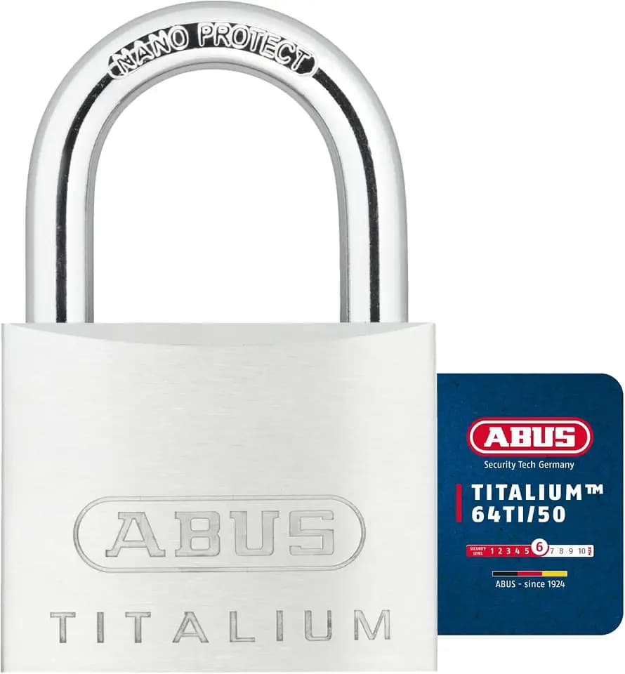 ABUS Vorhängeschloss Titalium 64TI/50 gl. - Gleichschließend | Schlosskörper aus Spezial-Aluminium, gehärteter Stahlbügel, Schließnummer 6511, 50 mm breit, inkl. 2 Schlüssel