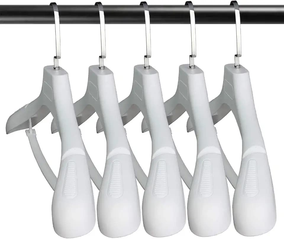 DEDU Suit Hangers for Men 6 Pack, White Coat Hangers Extra Wide Non Slip Width 17.7", Thick Plastic with Pants Bar & Metal Hook