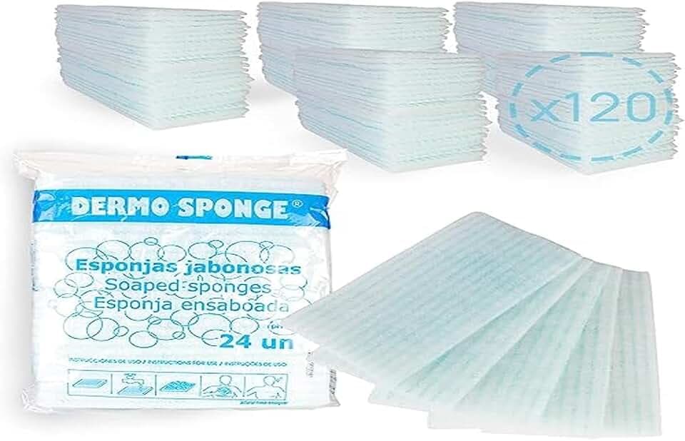 Queraltó, 120 Einweg-Seifenschwämme, Für Erwachsene, Kinder und Babys, Aus Nappa, Für empfindliche Haut, 5 Packungen mit 24 Schwämmen, Badeschwämme mit Seife für Körperpflege