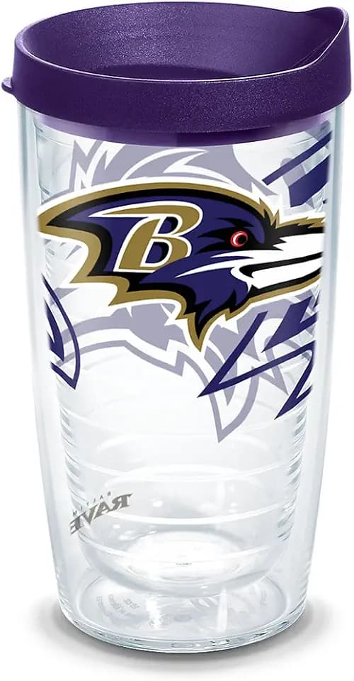 Tervis NFL Baltimore Ravens Genuine Tumbler With Lid, 16 oz, Clear