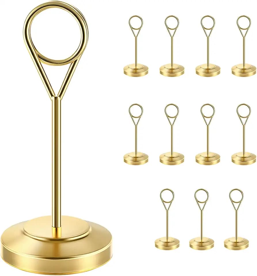 Radezon 12 Pcs Gold Table Number Holders, 4 Inch Tall Place Card Holders for Table, Sturdy Photo Picture Holders with Anti-Tip Base for Wedding Reception, Party, and Event Centerpiece