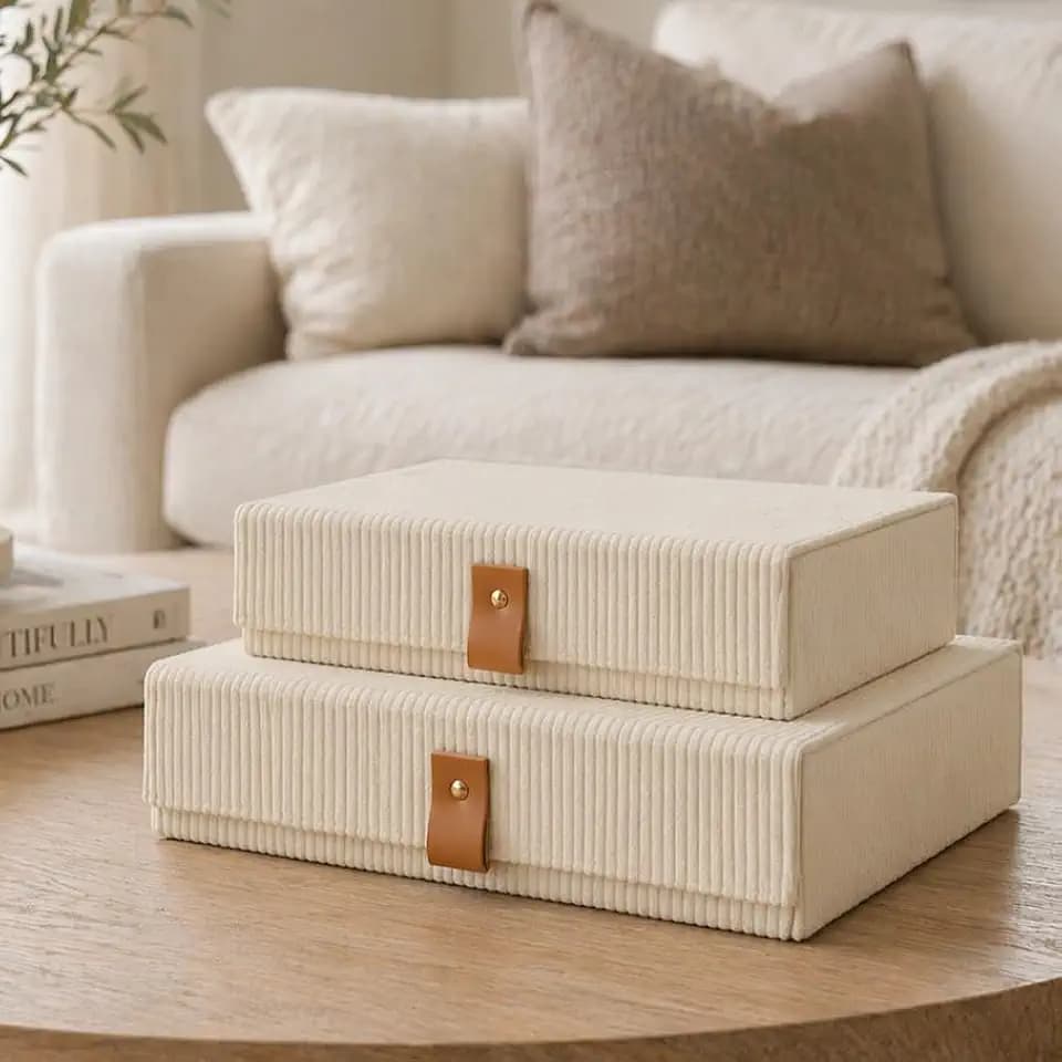 Premium Decorative Storage Boxes with Lids, Set of 2 Keepsake Boxes