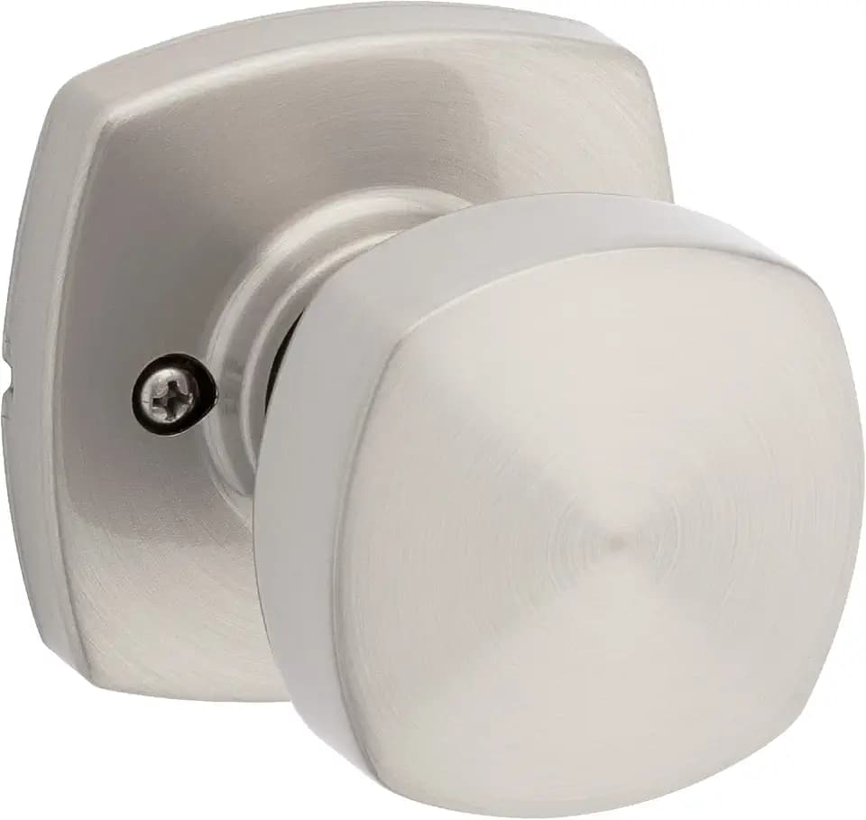 Kwikset Arroyo Knob Dummy Door Knob, Single Sided Handle for Closets, French Double Doors, and Pantry, Satin Nickel Non-Turning Interior Push/Pull Door Knob, with Microban Protection