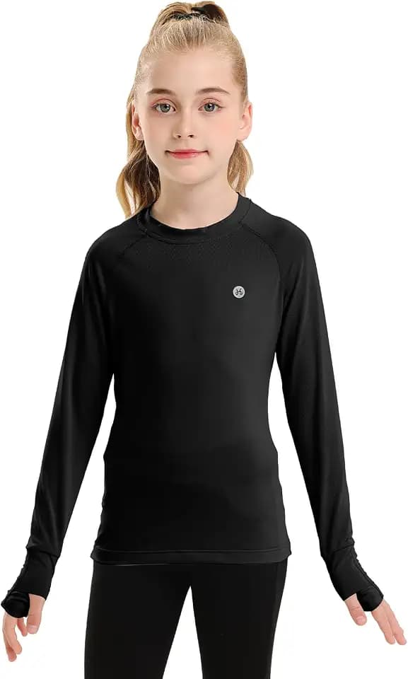 Girls Long Sleeve Shirt UPF50+ Lightweight Thin Active Tee Workout Running Pullover Top with Thumb Hole 3-12Years