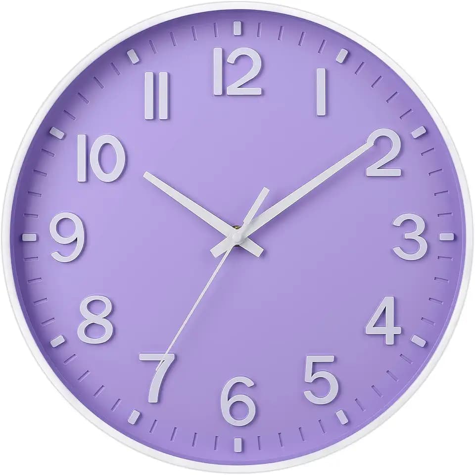 HZDHCLH 12 Inch Silent Wall Clock Battery Operated Non Ticking Purple