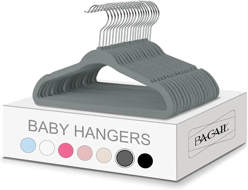 BAGAIL 50 Pack Kids Velvet Hangers 11 Inches Children's Clothes Hangers Non-Slip Baby Hangers for Infant/Toddler (Grey)