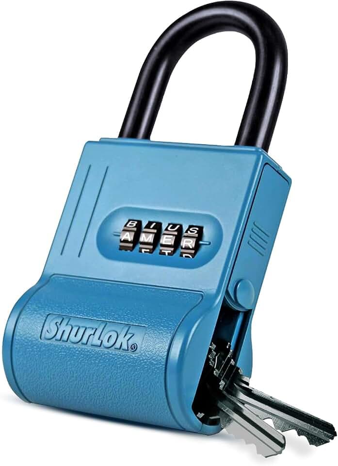 ShurLok SL-100W 4-Dial Dual Combination Lock Box, Durable Combo Lock For Outdoor Storage & Home Improvement, Door Lock & Locker Lock With Side Key Door, 9 x 5.8 x 1.6 Inches, Blue