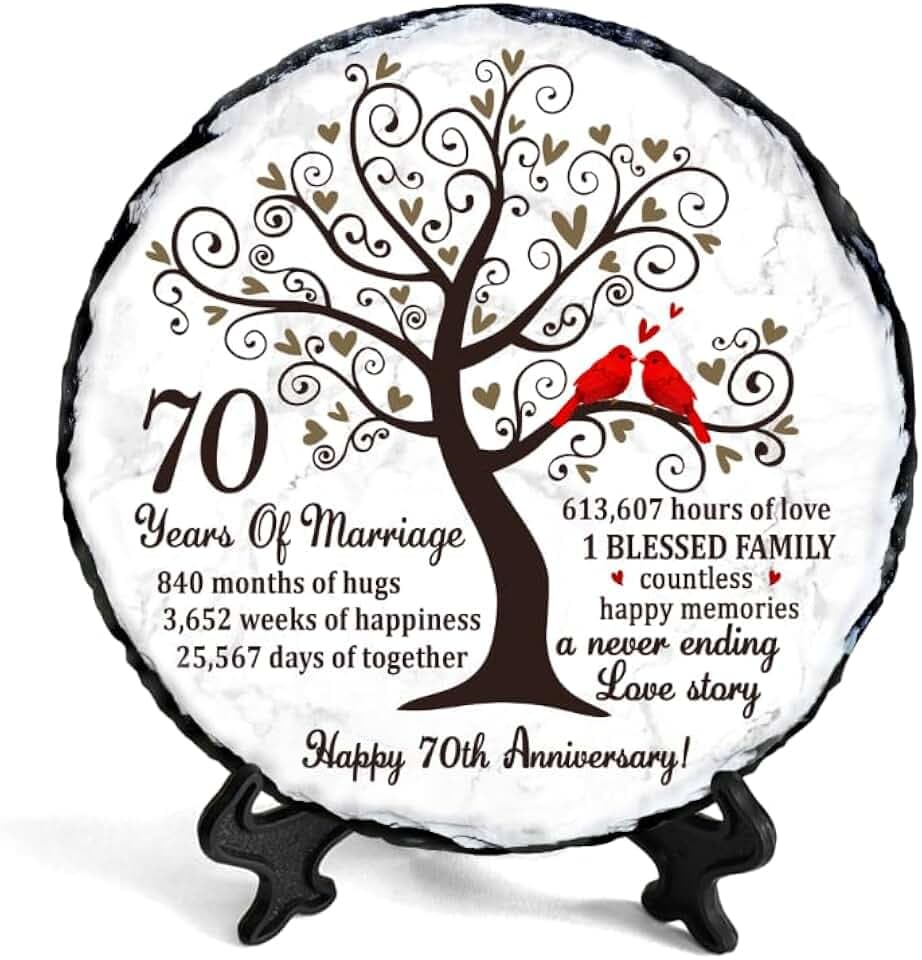 Platinum Couple Slate Plate – 70th Wedding Gifts for Parents & Couples – Unique 70th Anniversary Wedding Gift Ideas – 70 Years of Marriage Decoration, Keepsake, Plaque (Platinum Anniversary)