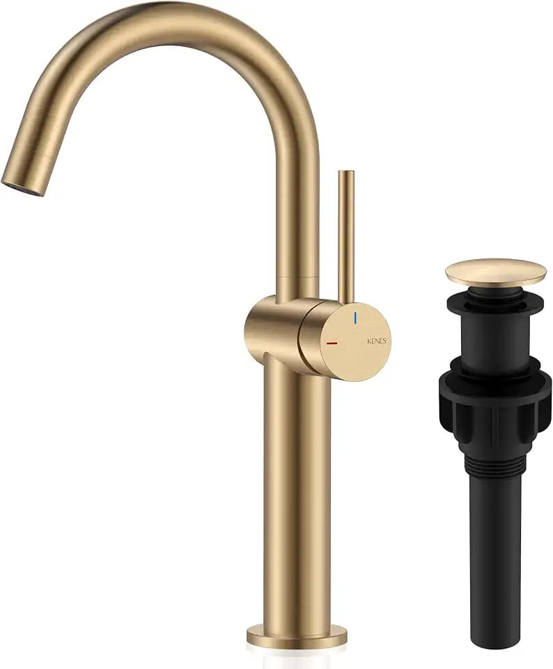 KENES Champagne Bronze Vessel Sink Faucet, 1 Handle Tall Bathroom Faucet