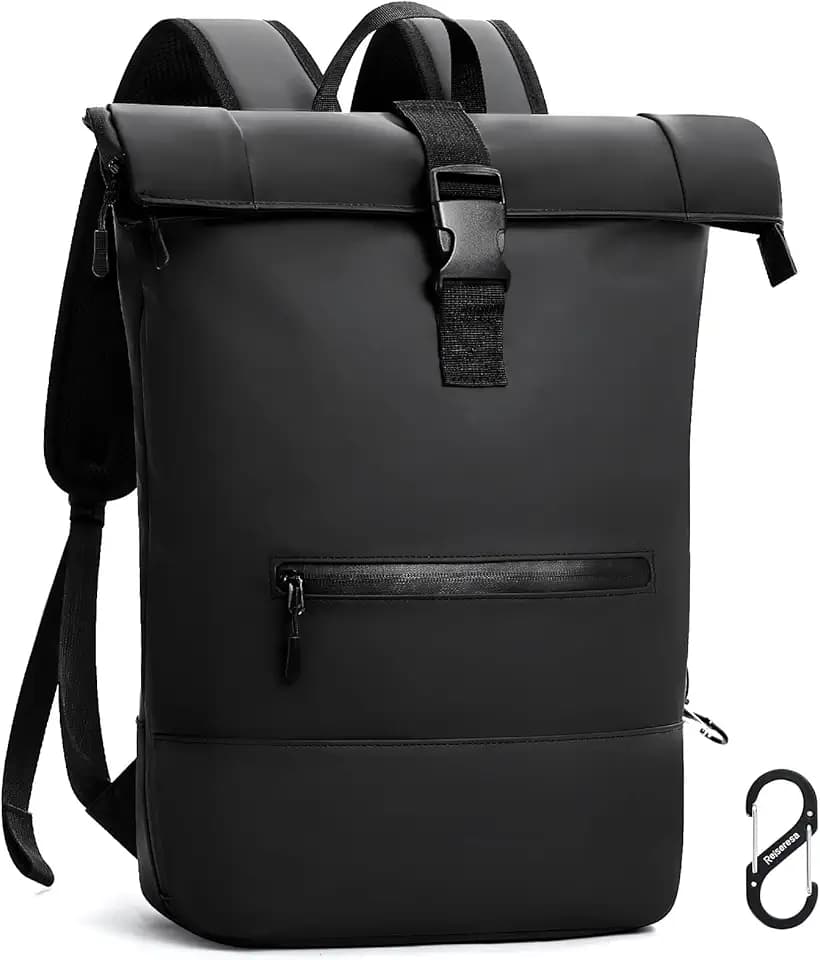 Rolltop Rucksack Herren Damen Wasserdicht Laptop Rucksack,Schwarz