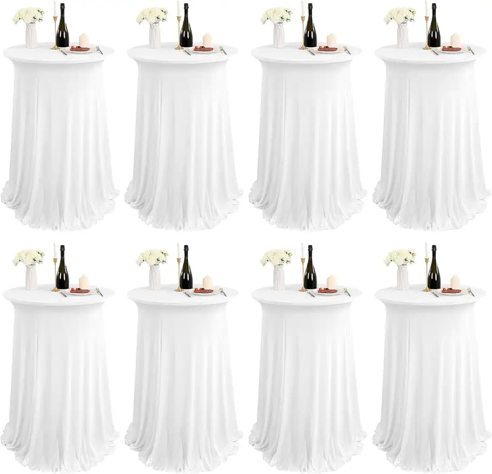 8 Packs White Round Cocktail Table Skirt 24"x 43"
